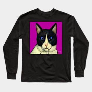 Cat Illustration on  Black Background Long Sleeve T-Shirt